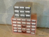 (BASE) HARDWARE ORGANIZERS; 2 METAL HARDWARE ORGANIZER BOXES WITH CONTENTS OF SCREWS, NUTS, ETC.