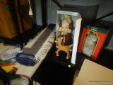 (BASE) SHELF LOT; LOT CONTAINS 2 CHRISTMAS SCATTER RUGS, 10 IN FIBER OPTIC ANGEL IN ORIGINAL BOX AND