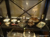 (BASE) SILVER-PLATE; SHELF LOT OF SILVER-PLATE- INCLUDE 3 REVERE BOWLS, WOOD HANDLED BUTLER'S