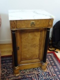 (LR) FRENCH EMPIRE COMMODE; WALNUT AND BIRDSEYE MAPLE FRENCH EMPIRE STYLE MARBLE TOP