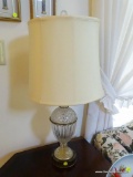 (LR) LAMP; MARBLE BASE AND CRYSTAL LAMP WITH SHADE AND FINIAL- 29 IN H