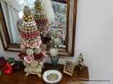 (LR) MISC. LOT; LOT INCLUDES- TOPIARY TREE OF ROSES AND PINE CONES-21 IN H, TULIP CANDLE HOLDER,