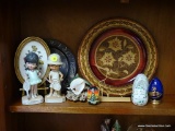 (LR) MISC. LOT; LOT INCLUDES PR OF TENNIS PLAYER CERAMIC FIGURINES- 6 IN H, SILVER-PLATE CHRISTMAS