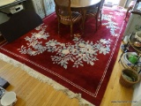 (DIN) CHINESE RUG; HAND SCULPTED CHINESE RUG IN RED AND WHITE WITH FLORAL PATTERNS- 8 FT 3 IN X 12