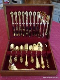 (DIN) FLATWARE; 74 PCS. OF GOLD PLATED FLATWARE IN FLATWARE BOX- PLACE SETTING FOR 8 WITH SERVING