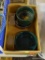 BOX LOT OF PET DISHES; LOT CONTAINS 3 STONEWARE PET DISHES AND 2 IN-CAGE BIRD DISHES.