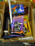 TRAY LOT OF ASSORTED ITEMS; LOT INCLUDES A ROUND PATCH KIT, BRAKE CALIPER GREASE, A FLASHLIGHT,