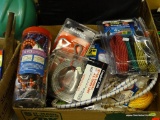 TRAY LOT OF TIE DOWN ITEMS; LOT CONTAINS A PACK OF CARGOLOC 6 PIECE MARINE BUNGEE PACK, A PACK OF