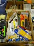 TRAY LOT OF ASSORTED ITEMS; LOT INCLUDES LIGHT SOCKET ADAPTERS, A DE-HUMMER DIAL ON/OFF FAN CONTROL,
