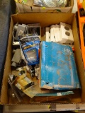 TRAY LOT OF ASSORTED ITEMS; LOT INCLUDES LIGHT SWITCHES, WALL OUTLETS, 3 WAY PLUG, DELTA BALL