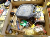 TRAY LOT OF ASSORTED ITEMS; LOT INCLUDES A STRAIT-LINE INTERSECT LASER LEVEL, PRY BARS, A KRYPTONITE