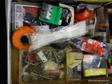 TRAY LOT OF ASSORTED ITEMS; LOT INCLUDES ZIP TIES, HOSE MENDERS, A 70 PIECE DRIVER BIT SET. PACKS OF