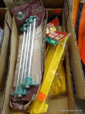 TRAY LOT OF ASSORTED ITEMS; LOT INCLUDES 2 PACKS OF 6 YELLOW ABS PLASTIC TENT SPIKES, AND 2 PACKS OF