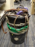 BUCKETS AND HORSE TACK; 4- 5 GAL. PLASTIC BUCKETS AND CONTAIN HALTERS AND LEATHER BRIDLES
