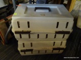 SET OF SMALL ANIMAL CAGES; SET OF 2 DOSKOCIL CABIN KENNELS FOR SMALL ANIMALS. HAS BROWN TOP HANDLE