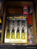 TOOL LOT; TOOL LOT CONSISTS OF NEW PACKAGE OF CHISELS , SCISSORS, TIN SNIPS, ETC.