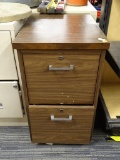FILE CABINET; FAUX WOOD 2 DRAWER FILE CABINET- 17 IN X 24 IN X 28 IN- TOP DRAWER IS LOCKED
