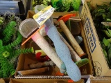 BOX LOT OF BIRD ITEMS; BOX CONTAINS A SEVERAL DIFFERENT TYPES OF PERCHES, SOME WITH BRIGHT COLORS.