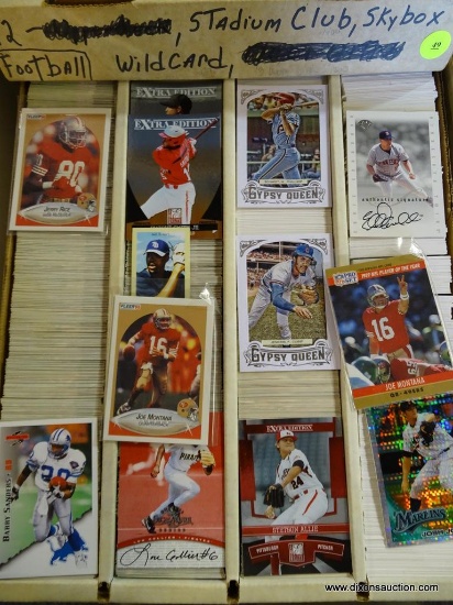 BOX OF UNRESEARCHED FOOTBALL CARDS; BOX OF 3,200 UNRESEARCHED 1992 STADIUM CLUB, SKYBOX AND WILDCARD