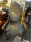 VICTORIAN STYLE CHAIR; VICTORIAN STYLE CHAIR WITH A BLUE FLORAL FABRIC BACK AND SEAT CUSHION. HAS