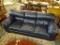 PALLISER FURNITURE FAUX LEATHER SOFA; NAVY BLUE FAUX LEATHER SOFA OVERSTUFFED BACK CUSHIONS AND ARMS