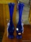 PAIR OF GLASS VASES; SET OF 2 COBALT BLUE GLASS VASES WITH CLEAR GLASS SIDE HANDLE AND RUFFLED TOP.