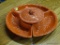 CALIFORNIA POTTERY CHIP AND DIP SET; RUST ORANGE GLAZED CALIFORNIA POTTERY CHIP AND DIP SET. MARKED