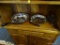 LOT OF ASSORTED SILVERPLATE; LOT INCLUDE A ROUND SILVER PLATE BUFFET DISH WITH BLACK WOODEN HANDLE,
