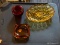 LOT OF ASSORTED GLASSWARE; 3 PIECE LOT TO INCLUDE A YELLOW GLASS NUT DISH, AN AMER GLASS ASHTRAY,