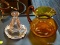 GLASSWARE LOT; 2 PIECE LOT TO INCLUDE A BLOWN GLASS ORANGE COLORED PITCHER,AND A PINK DEPRESSION
