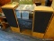 YAMAHA STEREO AND CABINET; WOODGRAIN STEREO CABINET WITH GLASS TOP AND FRONT DOOR. COMES WITH 2