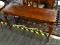 MAHOGANY HALL TABLE; RECTANGULAR HALL TABLE WITH SCALLOPED SIDES AND FAN DETAILING ON FRONT AND