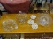 LOT OF ASSORTED GLASSWARE; LOT INCLUDES A FOSTORIA DOUBLE HANDLED CAKE PLATE, 3 SMALL GLASS BOWLS