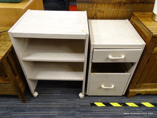 LOT OF WHITE OAK SIDE TABLES; WHITE OAK SIDE TABLES, ONE HAS 2 DRAWERS, THE LOWER ONE IS USED FOR