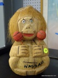 HAND CARVED COCONUT CREATURE; HAND MADE COCONUT WOMAN CREATURE. MEASURES 10 IN TALL.