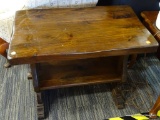 MAHOGANY SIDE TABLE; MAHOGANY SIDE TABLE WITH CURVED EDGES WITH 2 WIDE DETAILED LEGS LEADING TO