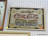 COCA-COLA FRAMED MIRROR; 70'S COCA-COLA ADVERTISING BAR MIRROR GOLD TONE METAL FRAMED 