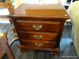 CHERRY LOWBOY; CHERRY LOW BOY WITH A ROUNDED TOP AND DENTAL MOLDING ON THE FRONT. HAS 2 DRAWERS (TOP