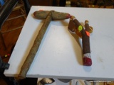 LOT OF ANTIQUE WOODEN WEAPONS; 2 PIECE LOT OF ANTIQUE WOODEN WEAPONS TO INCLUDE A SLINGSHOT AND A