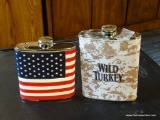 LOT OF FLASKS; 2 PIECE LOT OF FLASKS TO INCLUDE AN AMERICAN FLAG FLASK AND A WILD TURKEY DIGITAL