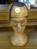 WOODEN CARVING OF A WOMAN; SINGLE PIECE OF WOOD CARVING OF A TRIBAL WOMAN WITH BLACK PAINTINGS