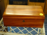 LANE HAVERTY FURNITURE SMALL WOODEN TRINKET CHEST; SMALL CHERRY LANE CHEST WITH KEY LOCK. KEY IS