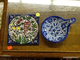 HAND PAINTED CERAMIC KITCHEN ITEMS; 2 PIECE LOT TO INCLUDE A BEAUTIFUL HAND PAINTED, GLAZED