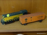 VINTAGE AMERICAN FLYER TRAINS; 2 PIECE SET TO INCLUDE AN AMERICAN FLYER MODEL FREIGHT TRAIN ENGINE,