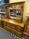 CEDAR DRESSER WITH VANITY; 2 PIECE DRESSER AND VANITY, BOTH HAVE DENTAL MOLDING ON THE TOP. VANITY