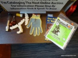 LOT OF WOODCARVING ITEMS; BAG LOT TO INCLUDE 3 PIECES OF WOOD TO BE CARVED, A GOLDKNIT KEVLAR GLOVE,