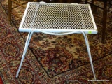 METAL PATIO TABLE; WHITE METAL OUTDOOR PATIO TABLE. MEASURES 1 FT 11.5 IN X 1 FT 4 IN X 1 FT 5.5 IN.