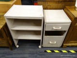 LOT OF WHITE OAK SIDE TABLES; WHITE OAK SIDE TABLES, ONE HAS 2 DRAWERS, THE LOWER ONE IS USED FOR