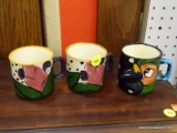 SET OF HAND PAINTED TEA CUPS; SET OF 3 BRIGHTLY COLORED, HAND PAINTED TEA CUPS/MUGS MADE IN COSTA
