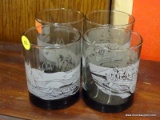 SET OF MCDONALD'S HAWAII GLASSES; SET OF 4 ROCKS GLASSES WITH BEACH THEME ON THE SIDES. MARKED